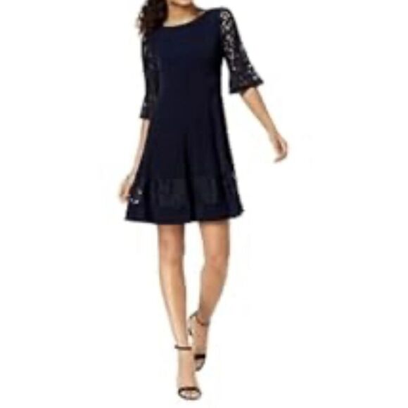 Jessica Howard Size 16 NEW Fit and Flare Lace Sleeves Black Dress Whimsigoth - Picture 1 of 16